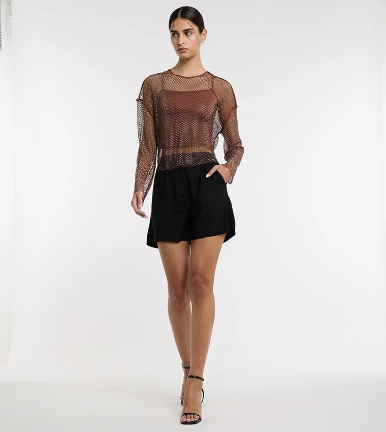 بي سي بي جي BCBG Mesh Crystal Crop Top -Repeat