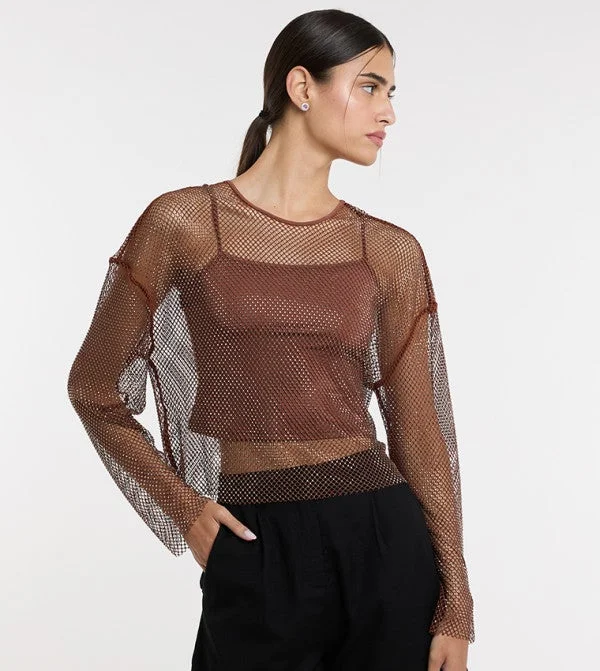 بي سي بي جي BCBG Mesh Crystal Crop Top -Repeat