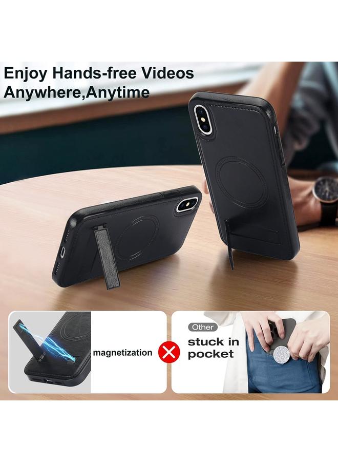 S-TOP Case For iPhone XS Max Retro Leather Invisible Stand MagSafe Phone Case - Image 3