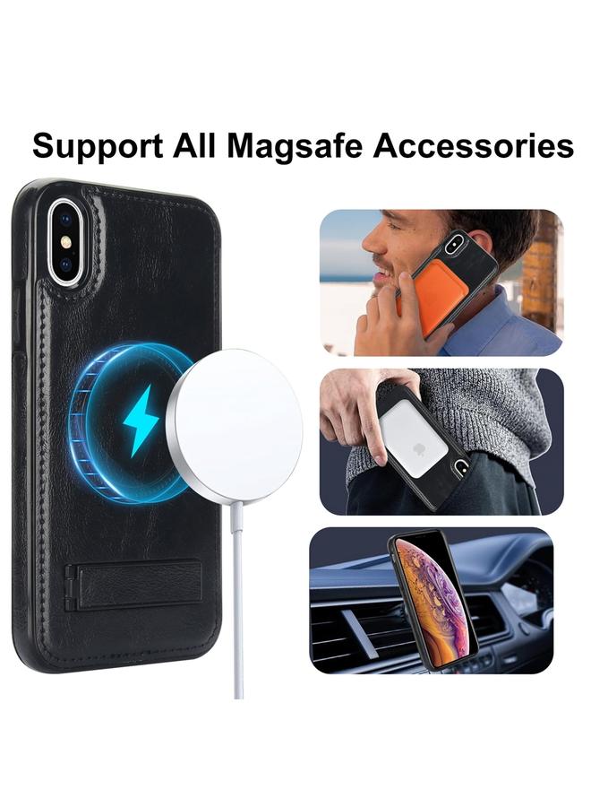 S-TOP Case For iPhone XS Max Retro Leather Invisible Stand MagSafe Phone Case - Image 2