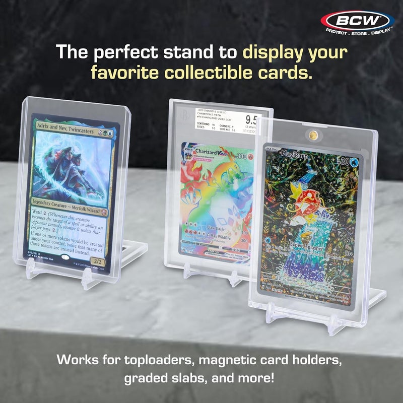 BCW 2-Piece Card Display Stands - 20 ct | Showcase Top Loaders, Magnetics, Screwdowns |Trading Card Display| Card Display Stand | Card Stand | Semi Rigid Card Holder Stand | Clear Plastic Stand - Image 2