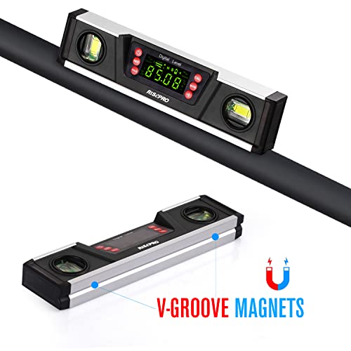 RISEPRO Digital Magnetic Level and Protractor - RISEPRO 10 Inches IP54 Protected Electronic Bubble Inclinometer, Angle Finder, Gauge w/Large VA Display & V-Groove Base DL135-B_US - Image 4