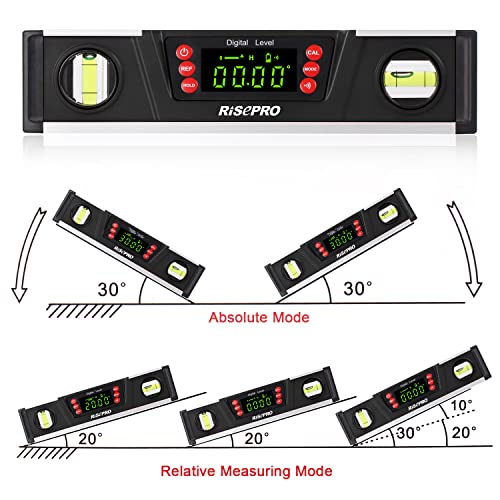 RISEPRO Digital Magnetic Level and Protractor - RISEPRO 10 Inches IP54 Protected Electronic Bubble Inclinometer, Angle Finder, Gauge w/Large VA Display & V-Groove Base DL135-B_US - Image 5