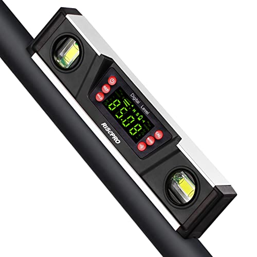 RISEPRO Digital Magnetic Level and Protractor - RISEPRO 10 Inches IP54 Protected Electronic Bubble Inclinometer, Angle Finder, Gauge w/Large VA Display & V-Groove Base DL135-B_US - Image 1