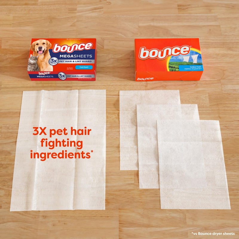 Bounce Pet Hair and Lint Guard Mega Dryer Sheets with 3X Pet Hair Fighters, Fresh Scent, 180 Count - Image 3