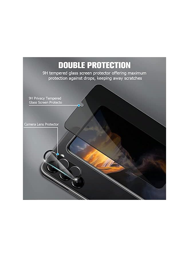erorex [2+2 Pack] Compatible For Samsung Galaxy S23 Plus Screen Protector Film 2Pcs Privacy Tempered Glass Screen Protector + 2Pcs Camera Lens Film [9H Hardness] [ Full Coverage] [Anti-Fingerprints] - Image 2