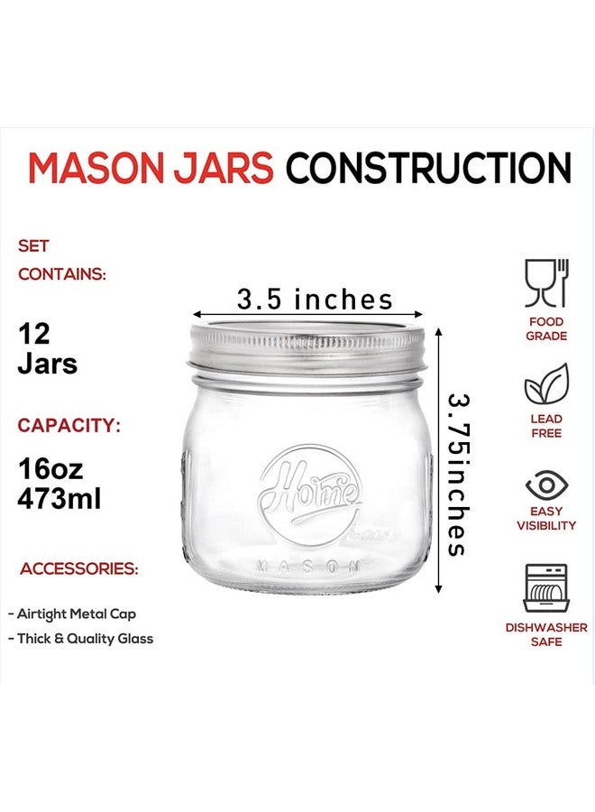 Tebery 12 Pack Wide Mouth Home Glass Mason Jars with Airtight Lids and Bands, 16Oz Canning Glass Jars for Canning, Fermenting, Pickling, Decor - Image 2