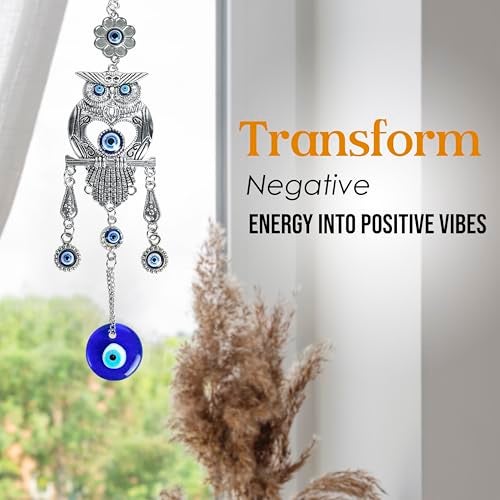 Hindcraft Evil Eye Dream Catcher, Owl Design Evil Eye with Blue Nazar Battu – Wall Decor for Protection, Positive Energy, Good Luck Charm for Home, Office, and Garden Décor, Ideal for Room Decor - Image 5