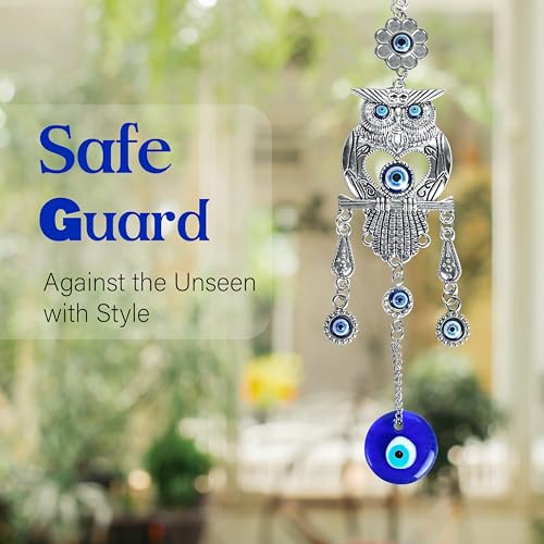 Hindcraft Evil Eye Dream Catcher, Owl Design Evil Eye with Blue Nazar Battu – Wall Decor for Protection, Positive Energy, Good Luck Charm for Home, Office, and Garden Décor, Ideal for Room Decor - Image 2