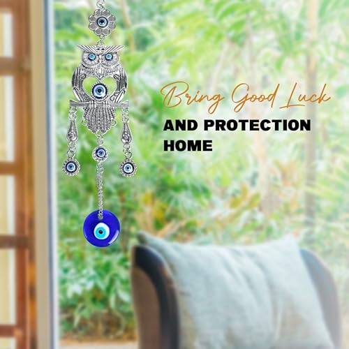 Hindcraft Evil Eye Dream Catcher, Owl Design Evil Eye with Blue Nazar Battu – Wall Decor for Protection, Positive Energy, Good Luck Charm for Home, Office, and Garden Décor, Ideal for Room Decor - Image 4