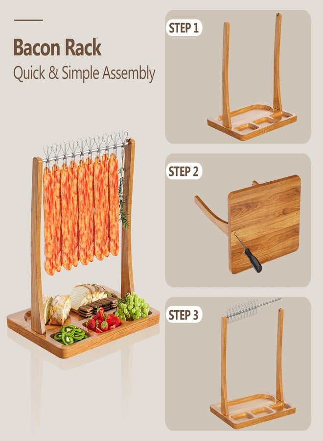 Sueuapp Acacia Bacon Display Rack,Patented Design Bacon Clothesline Serving Tray,Wooden Charcuterie Boards with Bacon Hanger,Exquisite Bacon Tray Holder for Parties,Weddings,Housewarming Gifts - Image 2