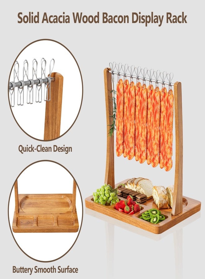 Sueuapp Acacia Bacon Display Rack,Patented Design Bacon Clothesline Serving Tray,Wooden Charcuterie Boards with Bacon Hanger,Exquisite Bacon Tray Holder for Parties,Weddings,Housewarming Gifts - Image 3
