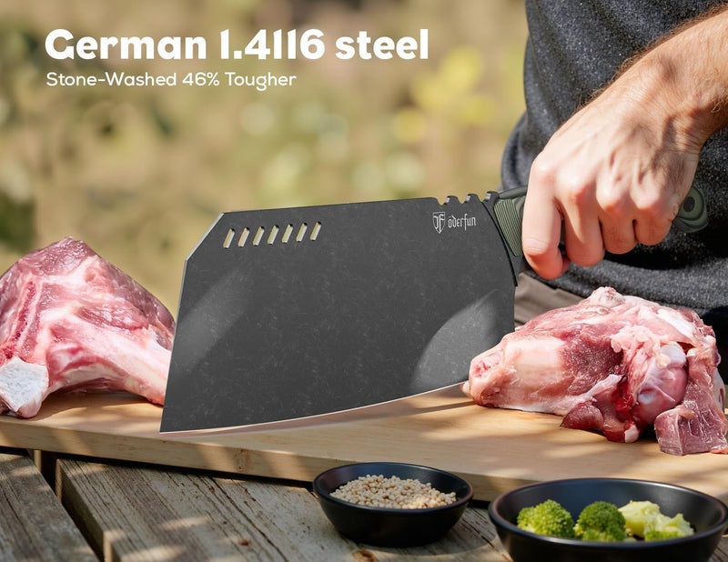 OVERFUN 8 Inch Meat Cleaver - German Rust-Resistant Full-Tang Steel, G10 Non-Slip Handle - Professional Bone Cutting Knife for Outdoor Cooking & Butcher Use with Gift Box - Knife For Men - Image 2