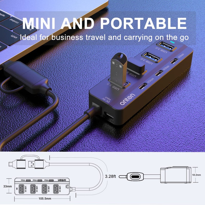 onten USB-A$USB-C HUB, 7Ports Hub (USB-C) - Image 4