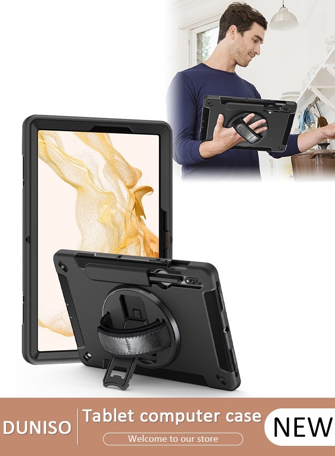 DUNISO Samsung Galaxy Tab S8 / S7 Case 11 Inch Multiple Angle Stand Cover with S Pen Holder zenrich Shockproof Case with Stand Hand Strap for SM-X700/X706/T870/T875/T876-Black - Image 1