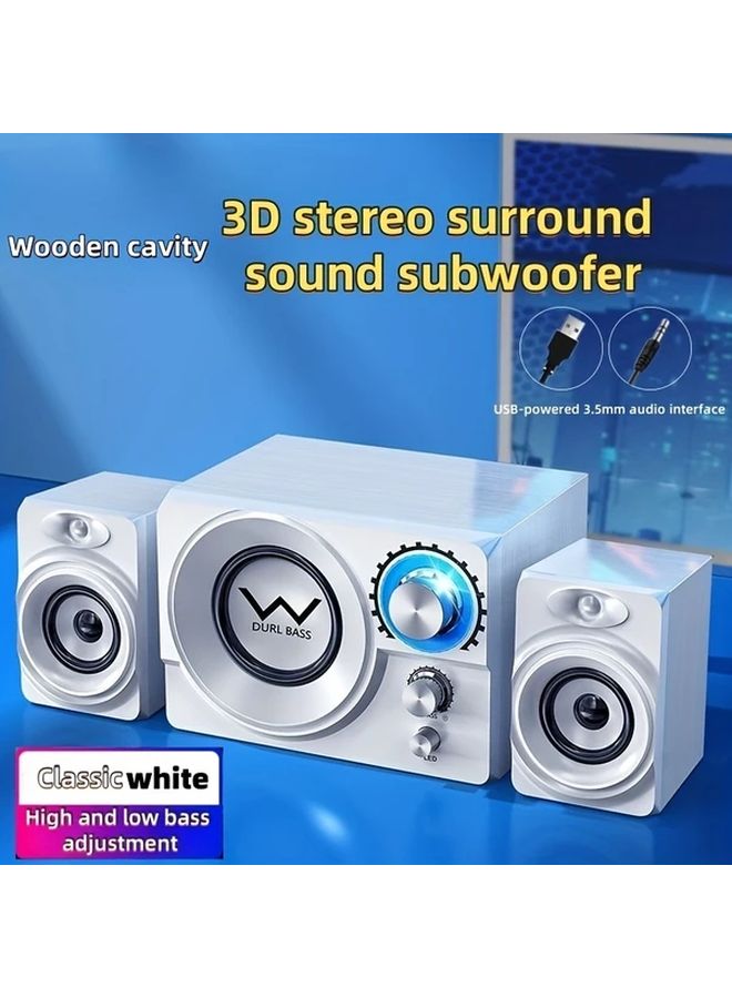 White 33 Model 3D Surround Sound Multimedia Speakers USB Powered For Computer TV Laptop - Image 1