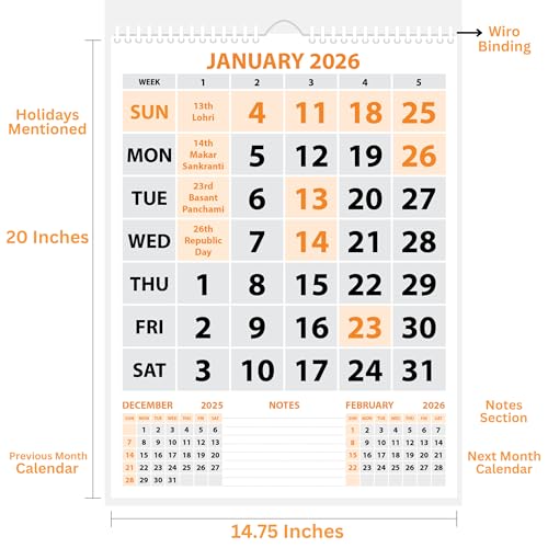LAURET BLANC Hindu God Religious 2026 Wall Calendar -11.75" X 17.5" for Home & Office, Holidays Mentioned, 170GSM Art Paper, (G) - Image 2