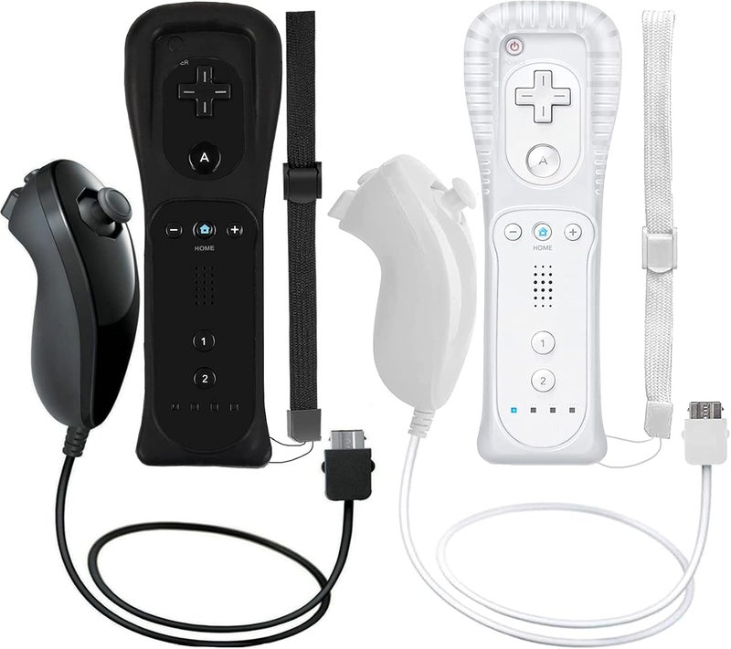 ZeroStory 2 حزم وحدة التحكم اللاسلكية و Nunchuck ل Wii و Wii U وحدة التحكم، Gamepad مع حالة السيليكون وحزام المعصم (أسود وأبيض) - Image 1