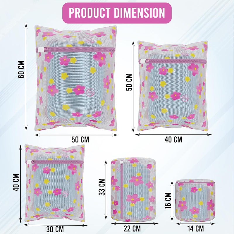 Kuber Industries Pack of 25 Polyester Mesh Laundry Bag with Zip Reusable Washing Bags for Washing Machine Ideal for Lingerie Delicate Fabrics Shoe Protection YZ14 Sunflower Design Pink - Image 3