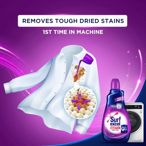 Surf Excel Matic Front Load Liquid Detergent 1L|| Specially designed to remove Tough Dried Stains, 1st time in Washing Machine - Image 3