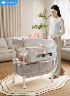 Soft Touch Foldable Infant Diaper Station Baby Diaper Changing Table with Wheels Nursery Organizer for Newborns Babies Dresser Changing Table with Storage Rack Strengthen Structure and Adjustable Height  - Image 1