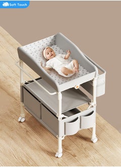 Soft Touch Foldable Infant Diaper Station Baby Diaper Changing Table with Wheels Nursery Organizer for Newborns Babies Dresser Changing Table with Storage Rack Strengthen Structure and Adjustable Height  - Image 2