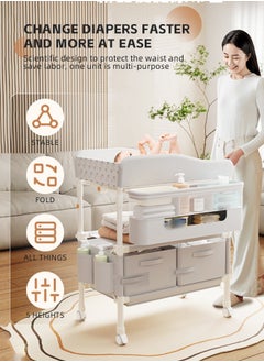 Soft Touch Foldable Infant Diaper Station Baby Diaper Changing Table with Wheels Nursery Organizer for Newborns Babies Dresser Changing Table with Storage Rack Strengthen Structure and Adjustable Height  - Image 3