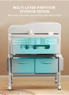 Soft Touch Foldable Infant Diaper Station Baby Diaper Changing Table with Wheels Nursery Organizer for Newborns Babies Dresser Changing Table with Storage Rack Strengthen Structure and Adjustable Height  - Image 5
