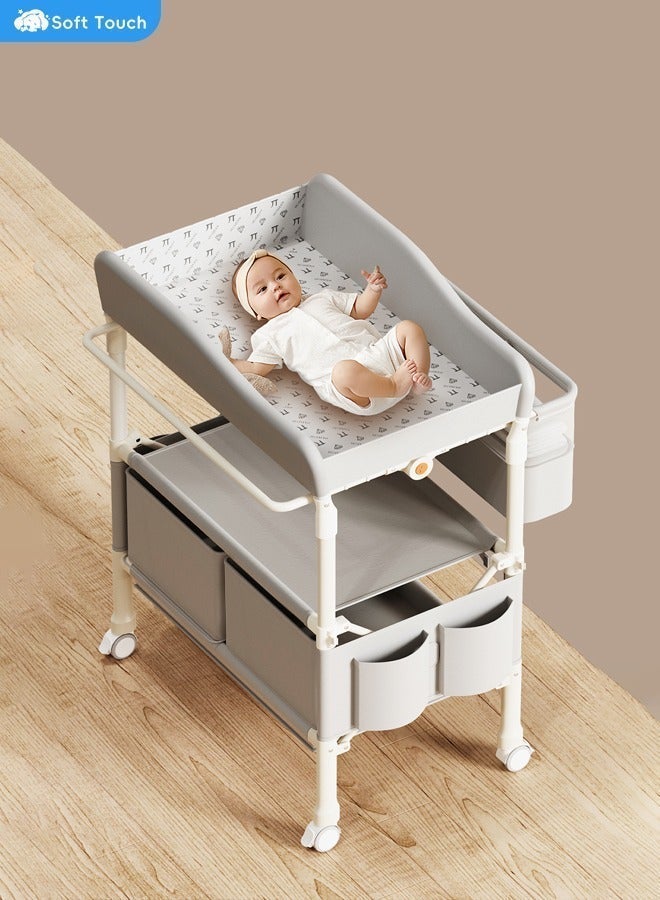 Soft Touch Baby Diaper Changing Table with Wheels, Baby Changing Organizer, Foldable Infant Diaper Station, Nursery Organizer for Newborns, Babies Dresser Changing Table with Storage Rack, Strengthen Structure and Adjustable Height - Image 4