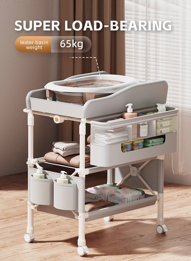 Soft Touch Baby Diaper Changing Table with Wheels, Baby Changing Organizer, Foldable Infant Diaper Station, Nursery Organizer for Newborns, Babies Dresser Changing Table with Storage Rack, Strengthen Structure and Adjustable Height - Image 5