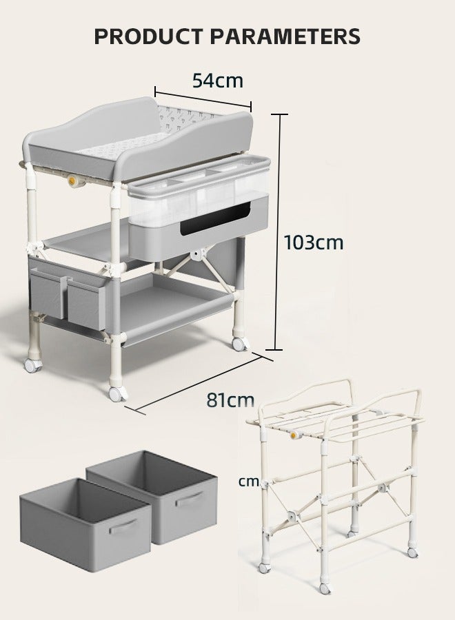 Soft Touch Baby Diaper Changing Table with Wheels, Baby Changing Organizer, Foldable Infant Diaper Station, Nursery Organizer for Newborns, Babies Dresser Changing Table with Storage Rack, Strengthen Structure and Adjustable Height - Image 2