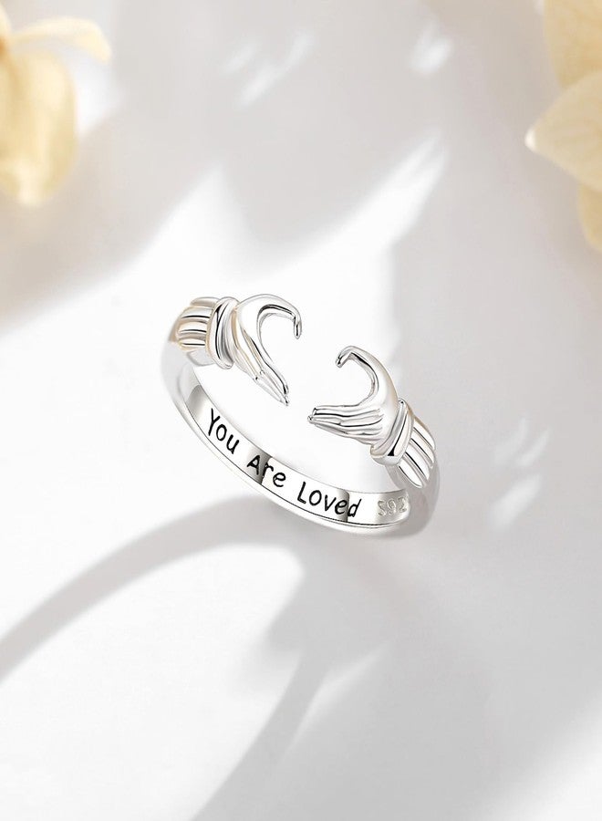 INFUSEU You Are Loved Gifts for Women Her Heart Ring Teen Girlfriend Friendship Daughter Young Self Love Hope Cute Pinky Rings Toe Hug Open Thin Band Jewelry Claddagh Small Size 6 Adjustable - Image 2