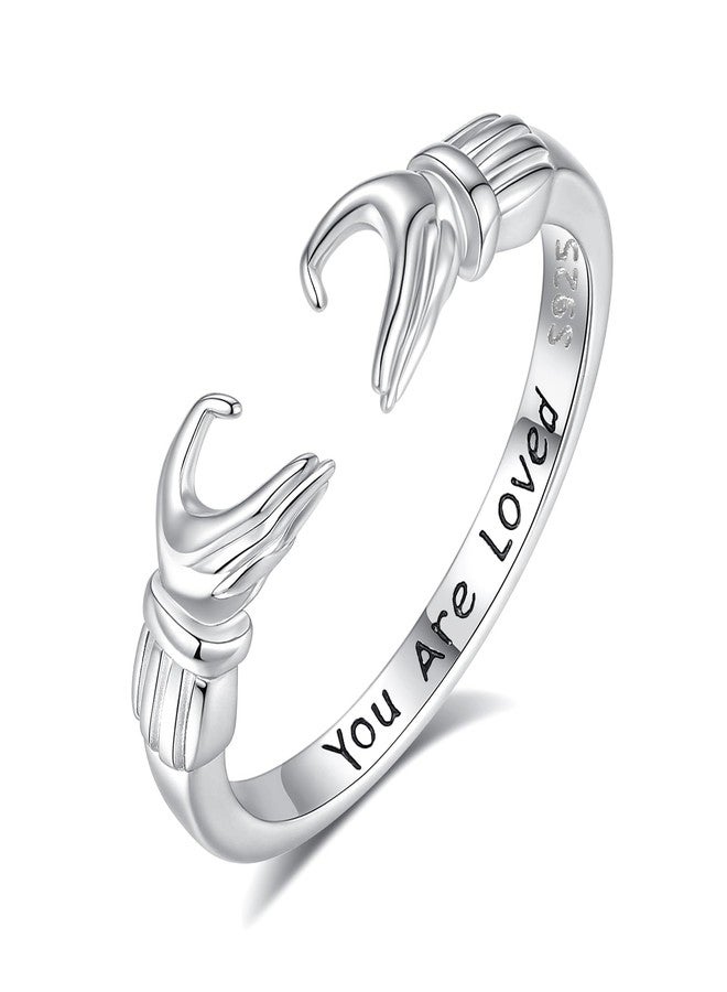INFUSEU You Are Loved Gifts for Women Her Heart Ring Teen Girlfriend Friendship Daughter Young Self Love Hope Cute Pinky Rings Toe Hug Open Thin Band Jewelry Claddagh Small Size 6 Adjustable - Image 1