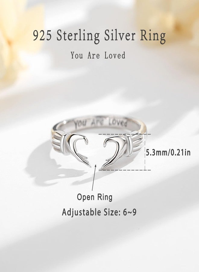 INFUSEU You Are Loved Gifts for Women Her Heart Ring Teen Girlfriend Friendship Daughter Young Self Love Hope Cute Pinky Rings Toe Hug Open Thin Band Jewelry Claddagh Small Size 6 Adjustable - Image 3