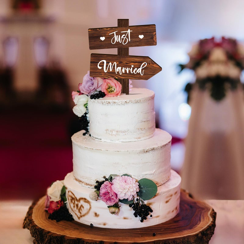 Party to Be Rustic Just Married Wedding Cake Topper in Wood Wedding Cake Decoration - Image 4