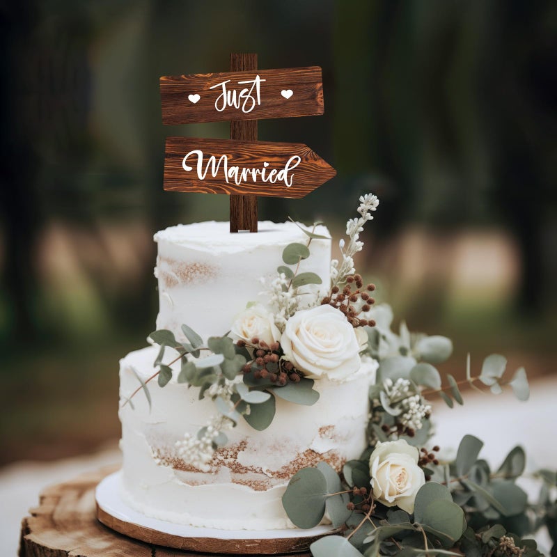 Party to Be Rustic Just Married Wedding Cake Topper in Wood Wedding Cake Decoration - Image 1