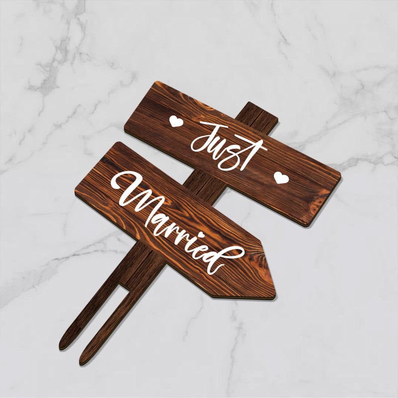 Party to Be Rustic Just Married Wedding Cake Topper in Wood Wedding Cake Decoration - Image 5