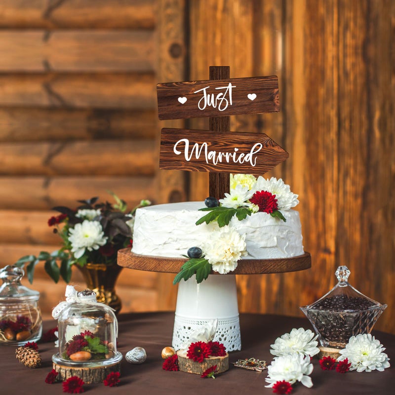 Party to Be Rustic Just Married Wedding Cake Topper in Wood Wedding Cake Decoration - Image 3