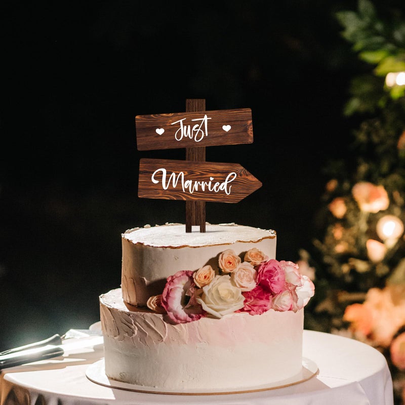 Party to Be Rustic Just Married Wedding Cake Topper in Wood Wedding Cake Decoration - Image 2