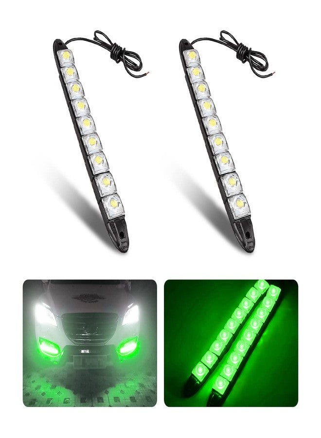 HIPOPY 2Pcs 9 LED Daytime Running Strip Lights DRL Kit, Flexible Bright Spot Fog Lamp, High Power Clearance Light, Auto Accessories Universal Fit Many Cars (Green) - Image 1