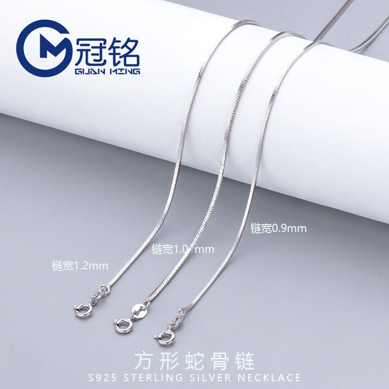 S925 Silver Square Snake Bone Chain Plain Chain Square Snake Bone Chain Clavicle Chain For Men And Women With Chain Snake Bone Chain - Image 3
