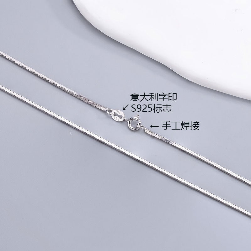 S925 Silver Square Snake Bone Chain Plain Chain Square Snake Bone Chain Clavicle Chain For Men And Women With Chain Snake Bone Chain - Image 4