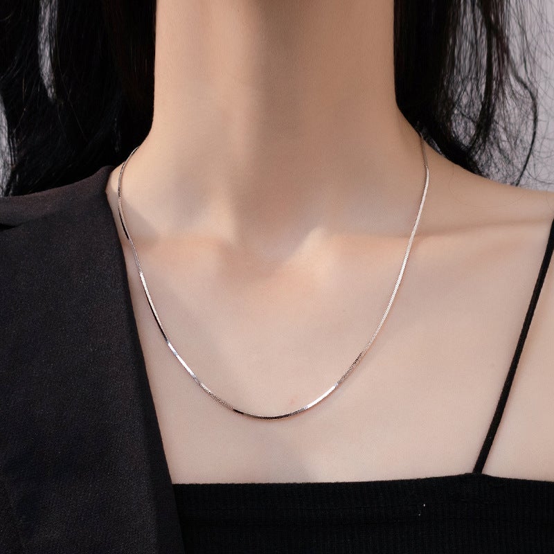 S925 Silver Square Snake Bone Chain Plain Chain Square Snake Bone Chain Clavicle Chain For Men And Women With Chain Snake Bone Chain - Image 5