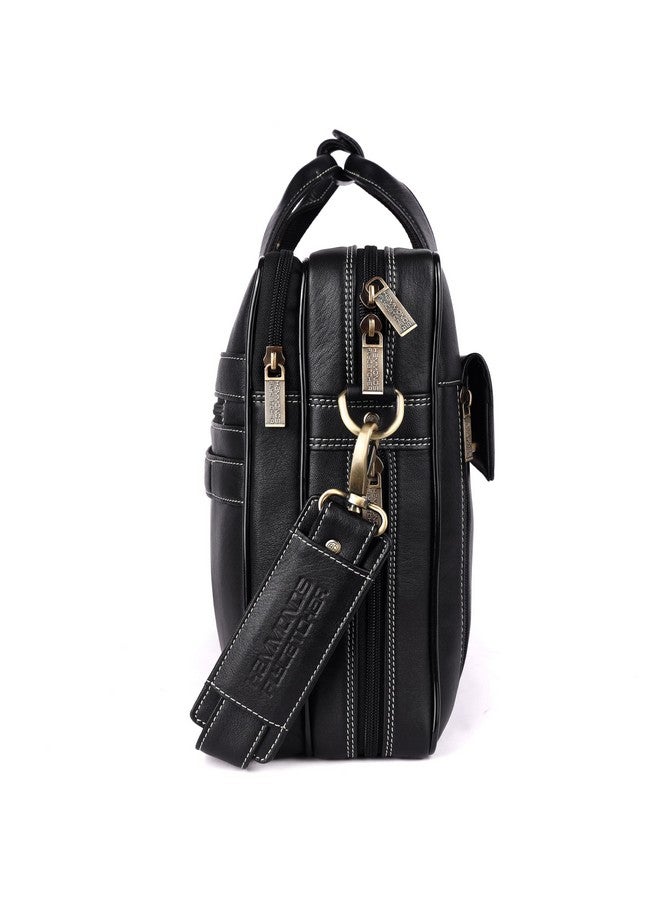  هاموندز فلاي كاتشر حقيبة مكتب من الجلد الأصلي للرجال من HAMMONDS FLYCATCHER، حقيبة كمبيوتر محمول احترافية مقاس 15.6 بوصة للرجال، حزام قابل للتعديل ومقصورات متعددة، حقيبة جلدية للرجال، ضمان لمدة عام - أسود أونيكس - Image 3