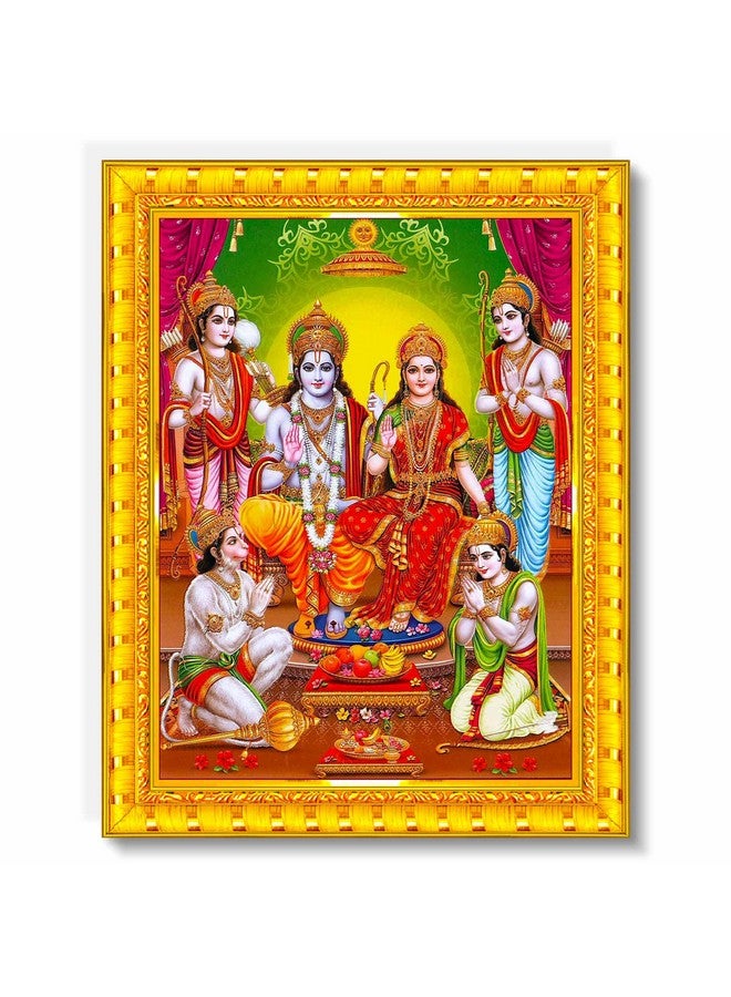 Pavan Photo Laminations Ram Darbar Lord Shri Rama Sita Parivar Family Wall Painting Framed Home Decor (Wood,Matte,Gold,Big Size,10 x 12 Inch) R743M - Image 1
