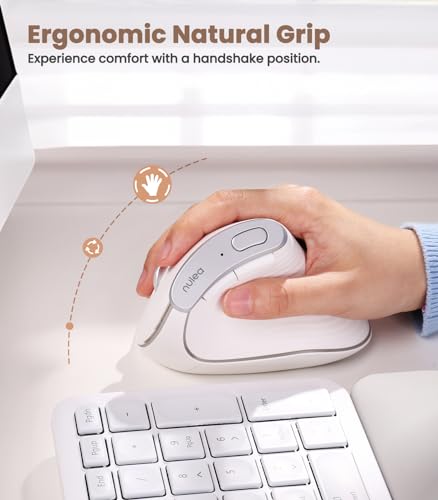 Nulea M510 Vertical Mouse Wireless, Ergonomic Mouse for Comfy Tracking, 3 Adjustable DPI (800-1200-1600), 2.4G Wireless Vertical Mouse with 6 Buttons, Compatible with Windows, Mac OS, Laptop, White - Image 2