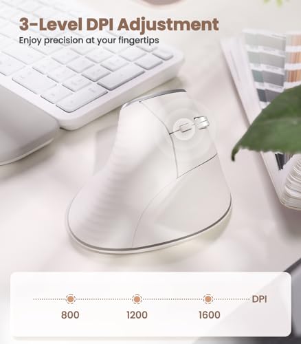 Nulea M510 Vertical Mouse Wireless, Ergonomic Mouse for Comfy Tracking, 3 Adjustable DPI (800-1200-1600), 2.4G Wireless Vertical Mouse with 6 Buttons, Compatible with Windows, Mac OS, Laptop, White - Image 5