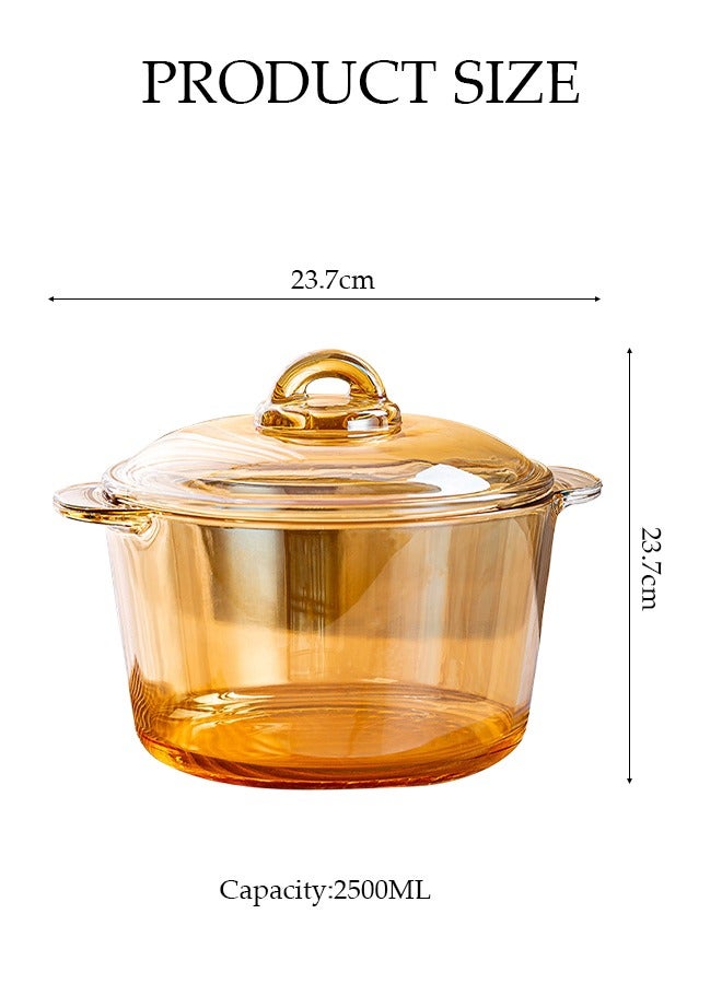 High Borosilicate Amber Glass Cooking Pot, Large Capacity Glass Saucepan, Glass Cookware with Handle,Multi Purpose Kitchen Utensils, for Pasta, Stew, Milk, Salad, Baby Food, 2500ml - Image 2