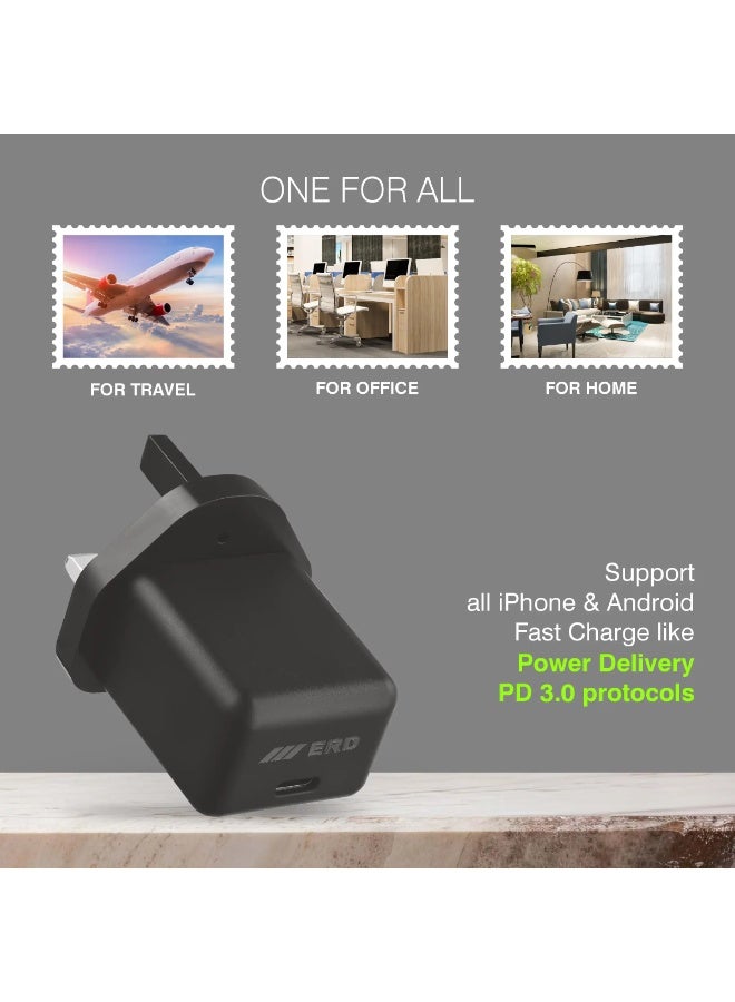 ERD شاحن سريع ERD بقوة 20 واط بتقنية PD، محول طاقة USB من النوع C | شحن سريع بمنفذ واحد | حماية من قصر الدائرة والحمل الزائد | متوافق مع أجهزة سامسونج جالاكسي S25، S24، S23، سلسلة A، وغيرها من أجهزة USB-C - Image 5