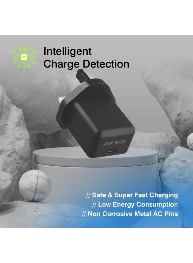 ERD شاحن سريع ERD بقوة 20 واط بتقنية PD، محول طاقة USB من النوع C | شحن سريع بمنفذ واحد | حماية من قصر الدائرة والحمل الزائد | متوافق مع أجهزة سامسونج جالاكسي S25، S24، S23، سلسلة A، وغيرها من أجهزة USB-C - Image 4